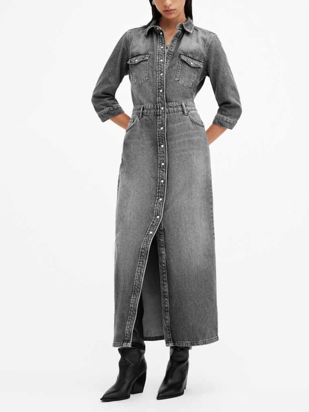 ALLSAINTS BLAIR LONG SLEEVE DENIM MAXI DRESS. Size 2 Women #432